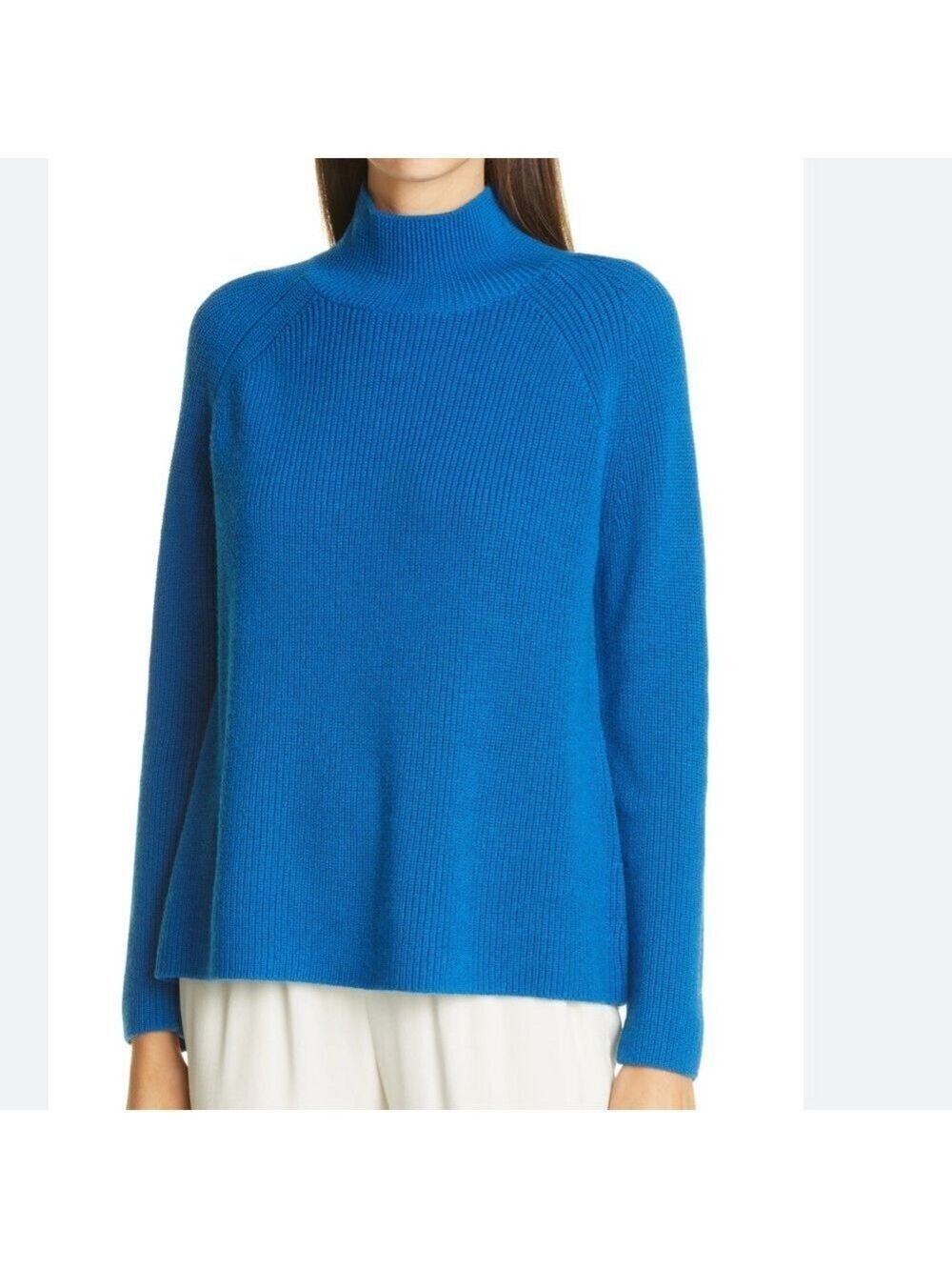 Eileen Fisher Raglan Sleeve Merino Wool Turtleneck Sweater Blue SZ XS